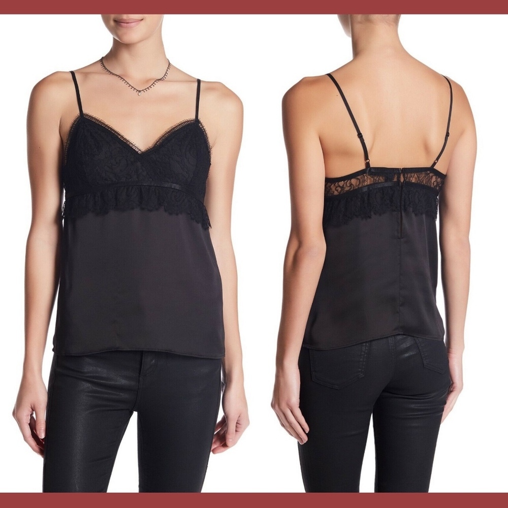 NWT $220 The Kooples Lace Camisole Silk‎ Tank Top Black [SZ 3 ]